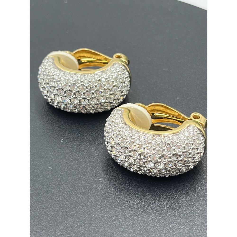 Swarovski Vintage Swan Signed Pave Crystal Rhinestone Clip Ons‎ Hoop Earrings - Picture 15 of 16